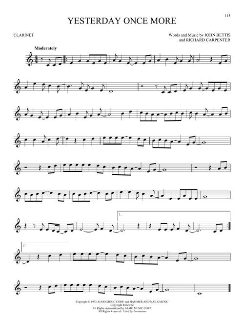 Yesterday once more solo clarinet sheet music