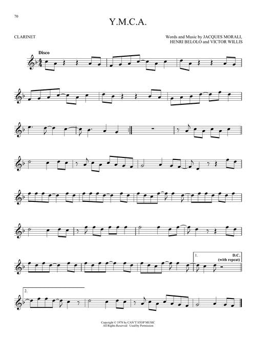 ymca sheet music for clarinet solo